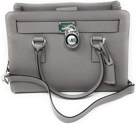 michael kors hamilton ew satchel pearl grey|Michael Kors Hamilton EW Satchel Leather Pear Grey Handbag .